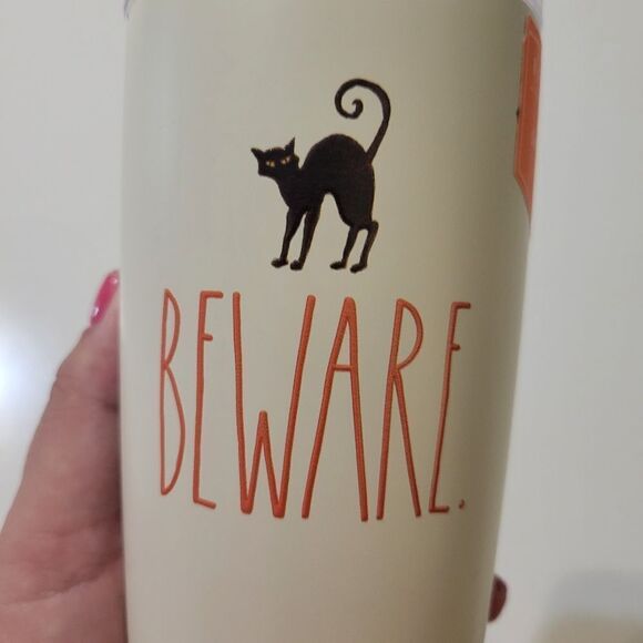 NEW STAINLESS STEEL SLIDE BLACK CAT BEWARE RAE DUNN INSULATED TUMBLER CUP NWT - Picture 7 of 8